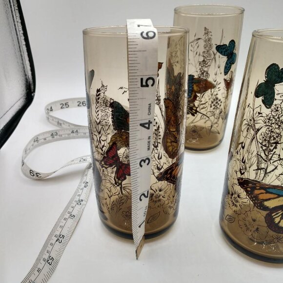 Vintage 70s Anchor Hocking Butterfly Smokey Brown Tea Glass Glasses - Lot of 4 - Picture 5 of 6